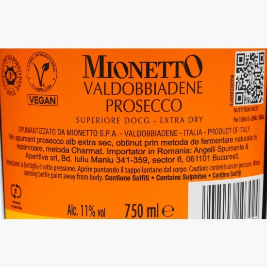 Vin spumant alb extra sec Valdobbiadene, 11%, 0.75l