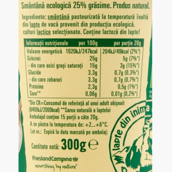 Smântână eco 25% grăsime 300g