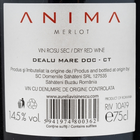 Vin roșu sec Merlot, 14.5%, 0.75l