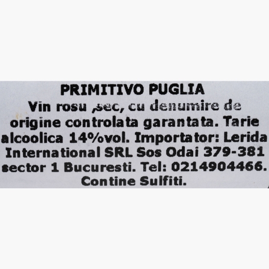 Vin roșu sec Primitivo Puglia, 14%, 0.75l