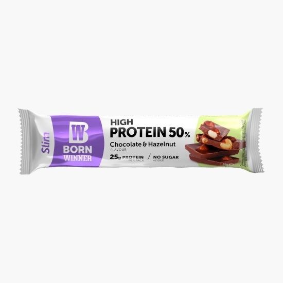 Baton proteic cu ciocolată și alune de pădure, fără zahăr adăugat Slim 50g