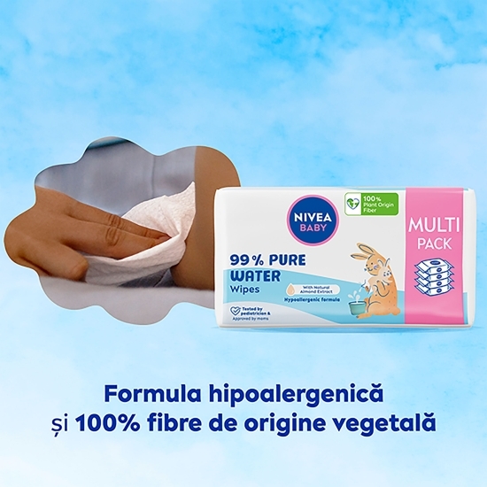 Șervețele umede pentru bebeluși Baby 99% Pure Water Multipack, 4 pachete x 57 buc, 0% plastic