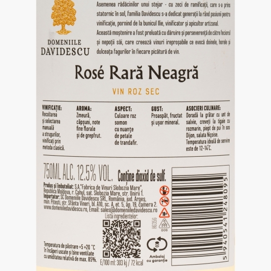 Vin rose sec Rară Neagră, 12.5%, 0.75l