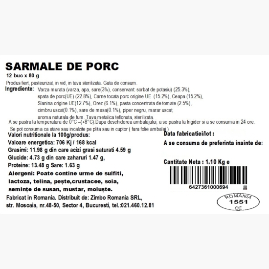 Sarmale de porc în tavă de metal 1.1kg