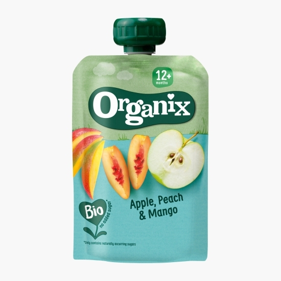 Piure ecologic de măr, piersică și mango, 100g, +12 luni