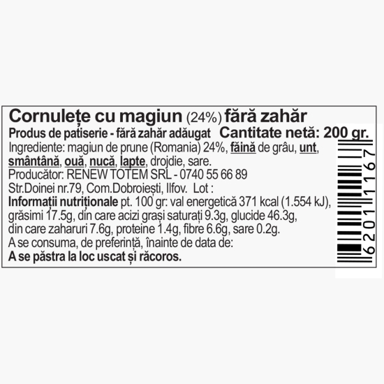 Cornulețe cu magiun de prune, fără zahăr adăugat 200g