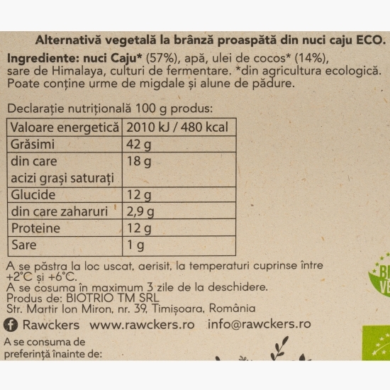 Alternativă vegetală la brânză proaspătă din nuci caju eco fresh 145g