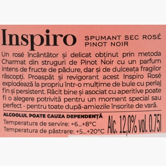 Vin spumant rose sec Inspiro Pinot Noir, 12%, 0.75l