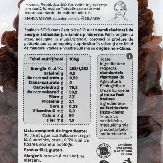 Stafide eco Sultana, fără gluten 250g