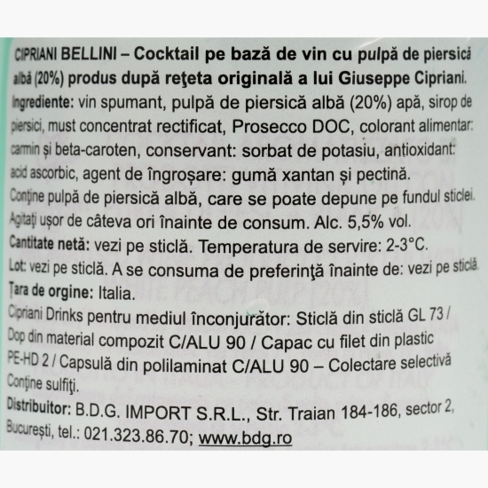 Vin spumant Cocktail Bellini 5.5%, 0.2l