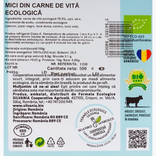 Mici din carne de vită, eco, 500g