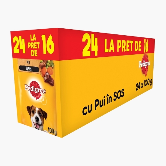 Hrană umedă pentru căini adulți, 24x100g, cu pui în sos