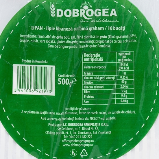 Lipie libaneză cu făină graham, 10 buc. 500g