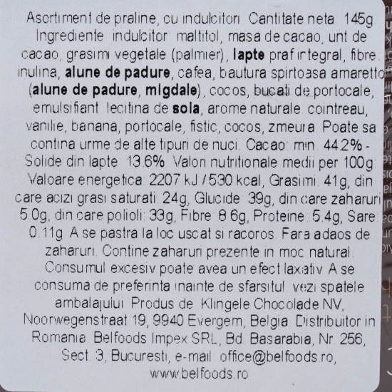 Praline belgiene de lux, fără zahăr adăugat 145g