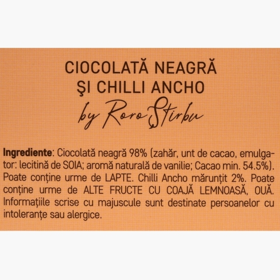 Tabletă artizanală de ciocolată neagră și chilli ancho 100g