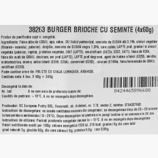 Chifle Burger Brioche cu semințe 4x60g