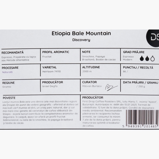 Cafea de specialitate boabe Etiopia Bale Mountain 250g