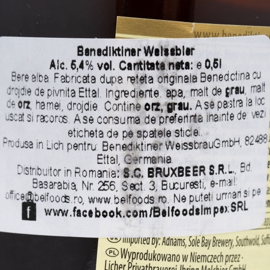 Bere albă neflitrată Weissbier, sticlă 0.5l