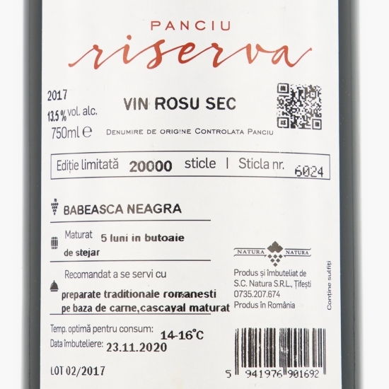 Vin roșu sec Băbească Neagră, 13.5%, 0.75l