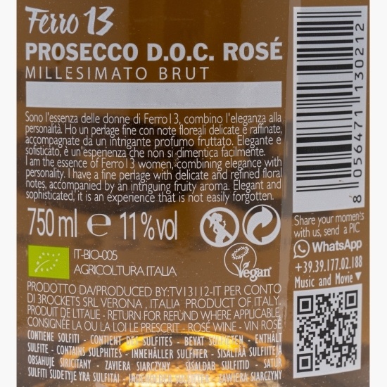 Prosecco Millesimato rose extra sec, 11%, 0.75l