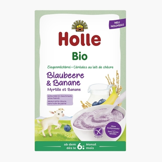 Terci eco cu lapte de capră, banane și afine pentru copii, fără gluten, +6 luni, 200g