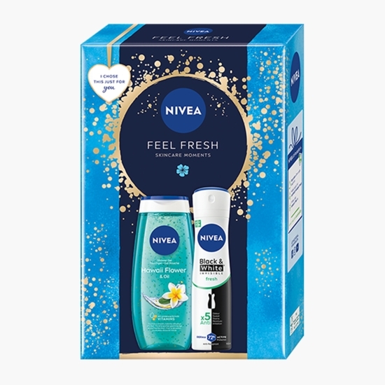 Set cadou: Gel de duș Frangipani & Oil 250ml + Deodorant spray femei Invisible for Black&White Fresh 150ml