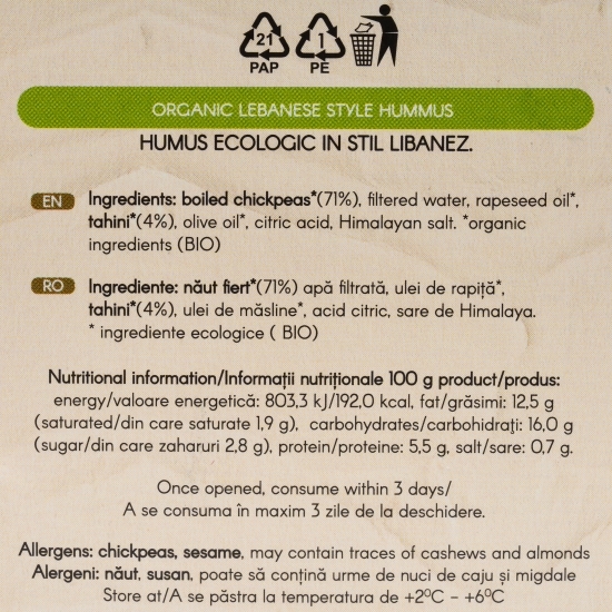 Hummus eco în stil libanez 150g