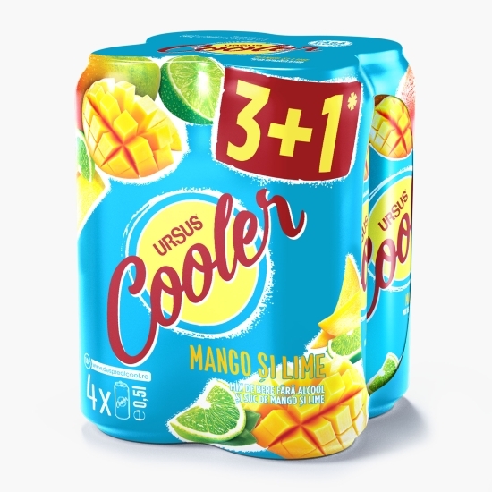 Bere blondă fără alcool cu aromă de mango și lime 4x0.5l (3+1)