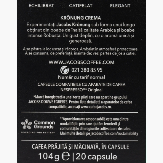 Kronung Crema 20 băuturi 104g, capsule cafea compatibile Nespresso