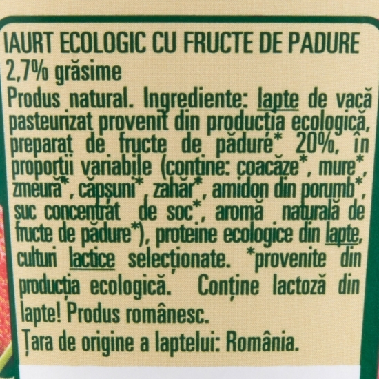 Iaurt eco fructe de pădure 2.7% grăsime 130g