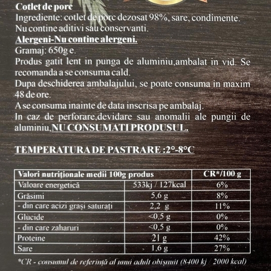 Cotlet de porc gătit lent 650g