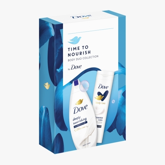 Set cadou: gel de duș Deeply Nourishing 250ml + loțiune de corp Essential Care 250ml