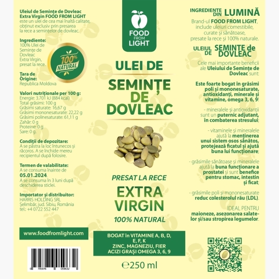 Ulei de semințe de dovleac - presat la rece 0.25l