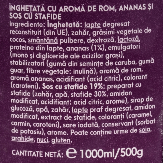 Înghețată cu rom, stafide și ananas 1l