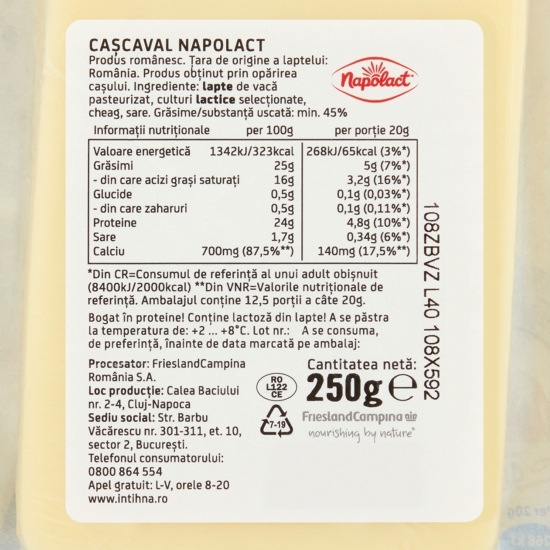 Cașcaval de vacă bloc 250g