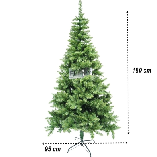 Brad artificial de Crăciun, clasic, înălțime 180 cm, diametru 95cm, 463 ramuri, verde, suport metalic