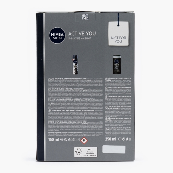 Set cadou: deodorant spray masculin B&W Power 250ml + gel de duș Active Clean 250ml