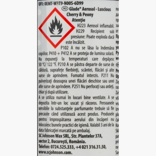 Odorizant de cameră aerosol Luscious Cherry & Peony 0.3l