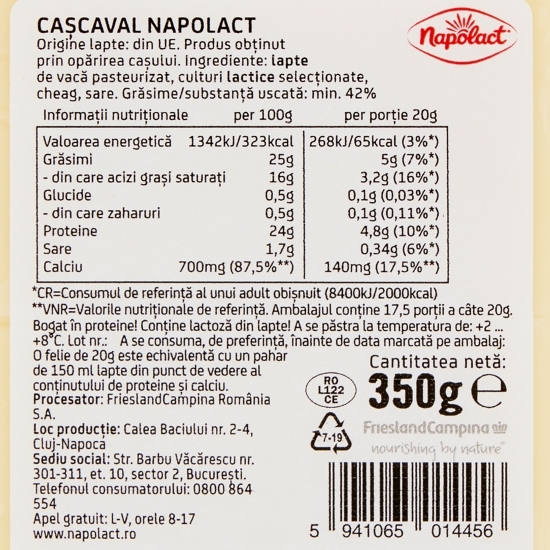 Cașcaval de vacă bloc 350g