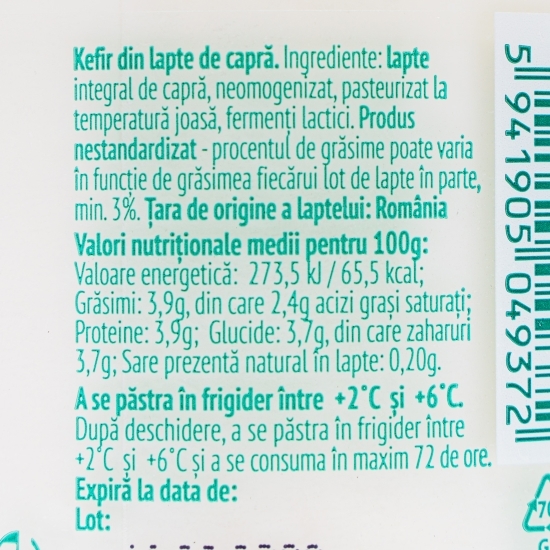 Kefir din lapte de capră, minim 3% grăsime 350ml