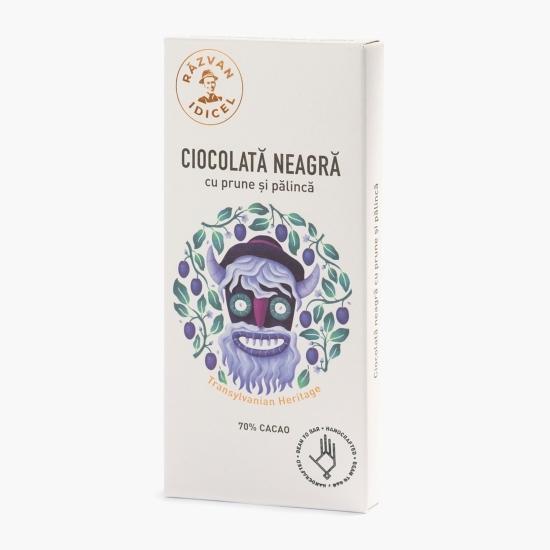 Ciocolată neagră cu prune și palincă 80g