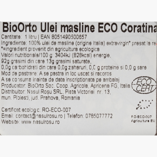 Ulei măsline extravirgin eco Coratina 1l