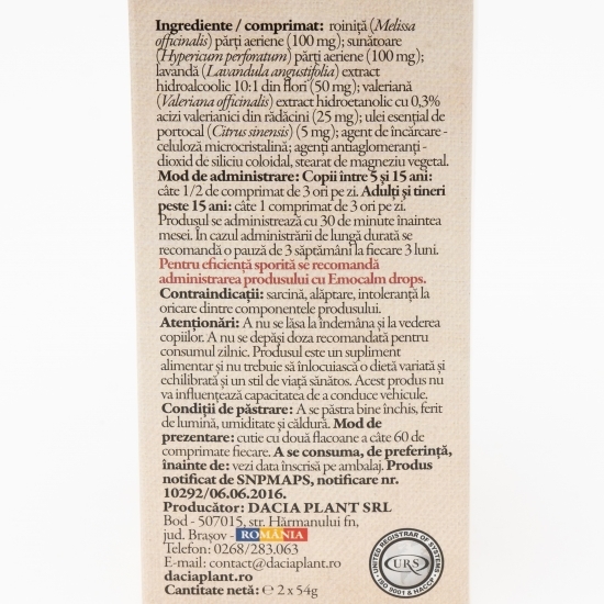 Emocalm cu valeriană 2x60 comprimate