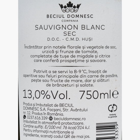 Vin alb sec Sauvignon Blanc, 13%, 0.75l