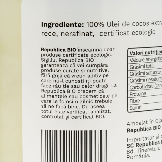 Ulei de cocos ecologic extravirgin, presat la rece 1550ml