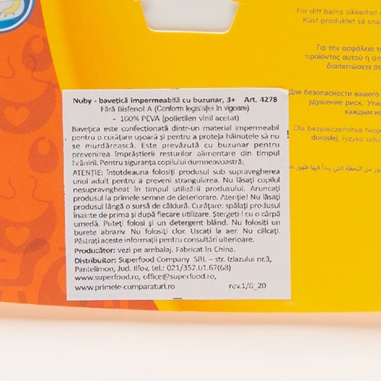 Bavețică impermeabilă cu buzunar, 3+ luni