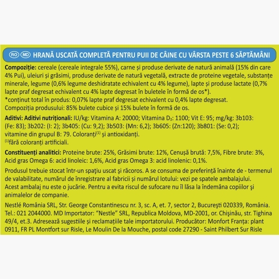 Hrană uscată pentru câini Junior, 2.4kg, cu pui și legume