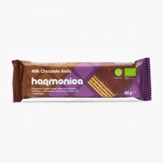 Napolitană ecologică cu probiotice învelită în ciocolată 40g