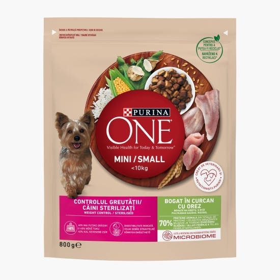 Hrană uscată pentru câini mini, 800g, One controlul greutății, cu curcan și orez