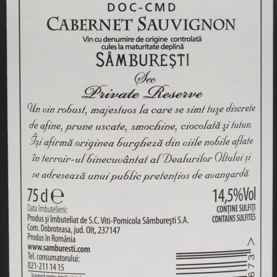 Vin roșu sec Cabernet Sauvignon, 14.5%, 0.75l
